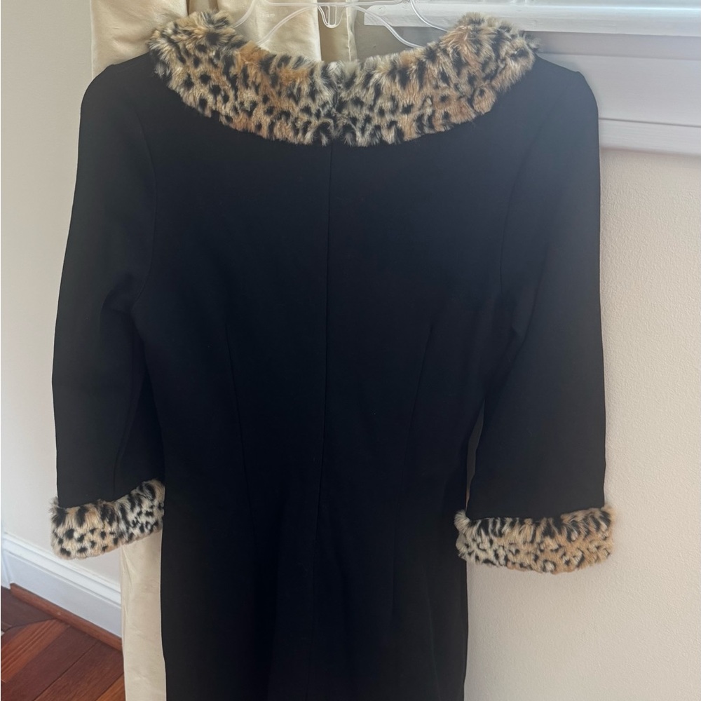 Julie Brown NWT Black Knit Dress with Leopard Print Trim XS P - Picture 4 of 4